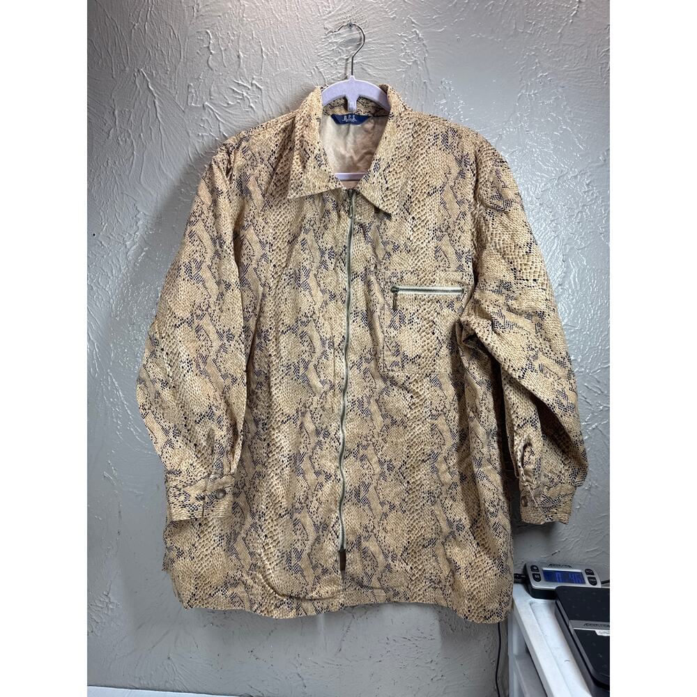 D.P.S Womens Zip Front Shirt Jacket‎ Beige White Python Snakeskin Print Sz 3X/4X